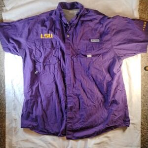 COLUMBIA PFG Shirt/Top PURPLE/GOLD Vented‎ Back LSU TIGERS Button Up sz XL